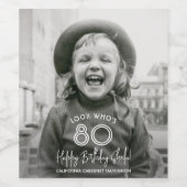 Verjaardag Chic Wit Typografie Foto Feest Wijn Etiket (Enkel label)