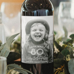 Verjaardag Chic Wit Typografie Foto Feest Wijn Etiket