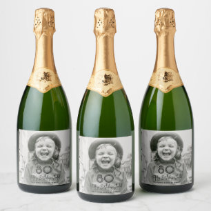Verjaardag Chic Zwart Typografie & Foto Feest Sparkling Wijnetiket