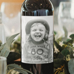 Verjaardag Chic Zwarte Typografie Foto Feest Wijn Etiket