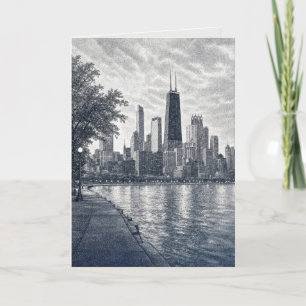 Verjaardag Chicago Skyline in Pointillistische Kun Kaart