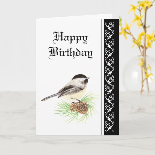 Verjaardag Chickade met Schrift Zegen binnen Kaart (Gele Bloem)