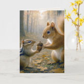 Verjaardag Chipmunk en eekhoorn met een eikel Kaart (Gele Bloem)