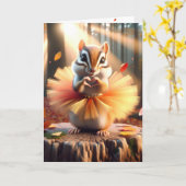 Verjaardag Chipmunk met een tutu op een boomstronk Kaart (Gele Bloem)