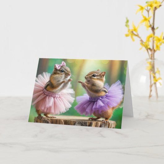 Verjaardag Chipmunks Dancing Kaart (Gele Bloem)
