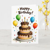 Verjaardag Chocolade Cake Ballonnen Kaart (Gele Bloem)