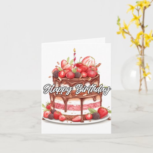 Verjaardag chocolade cake ontwerp kaart (Gele Bloem)