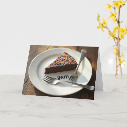 Verjaardag Chocolade Cheesecake Kaart (Gele Bloem)