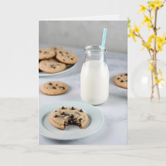Verjaardag Chocolade Chip Cookies en Melk Kaart (Gele Bloem)