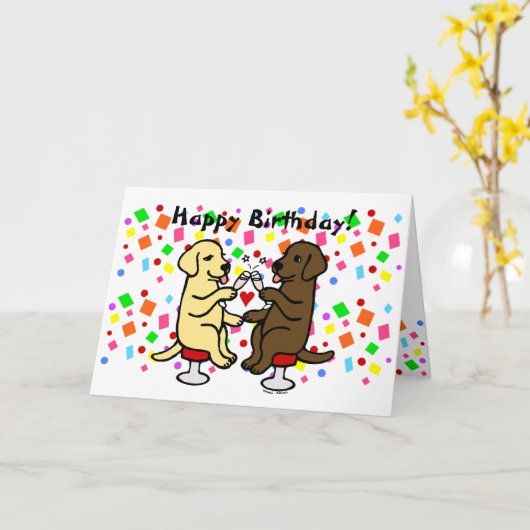 Verjaardag Chocolade Lab en Yellow Lab Kaart (Gele Bloem)