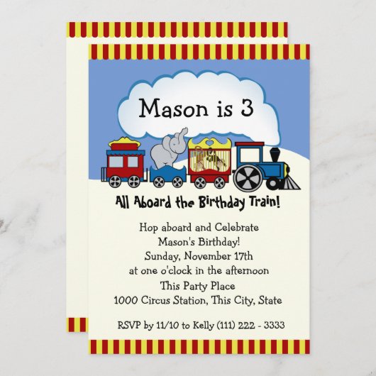 Verjaardag circustrein kaart (Voorkant / Achterkant)