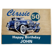 Verjaardag, Classic  Blue Car Groot Cadeauzakje (Voorkant)