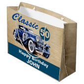 Verjaardag, Classic  Blue Car Groot Cadeauzakje (Achterkant Gekanteld)