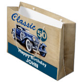 Verjaardag, Classic  Blue Car Groot Cadeauzakje (Voorkant Gekanteld)