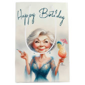 Verjaardag Classy Old Lady met een cocktail Medium Cadeauzakje (Voorkant)