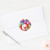 Verjaardag clown, elke naam ronde sticker (Envelop)