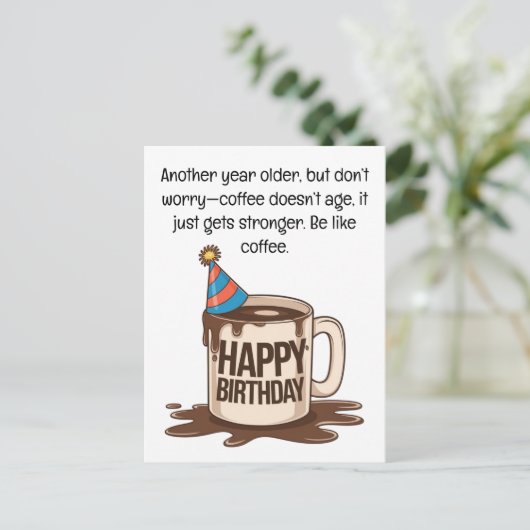 Verjaardag Coffee Cup Kaart: brouwrijke wensen Briefkaart (Staand voorkant)