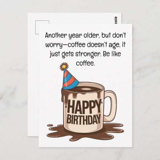 Verjaardag Coffee Cup Kaart: brouwrijke wensen Briefkaart (Voorkant / Achterkant)