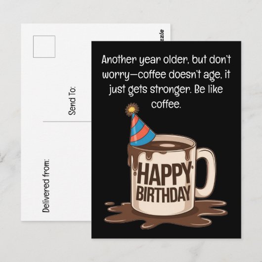 Verjaardag Coffee Cup Kaart: brouwrijke wensen Briefkaart (Voorkant / Achterkant)