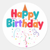 Verjaardag Confetti Ronde Sticker (Voorkant)