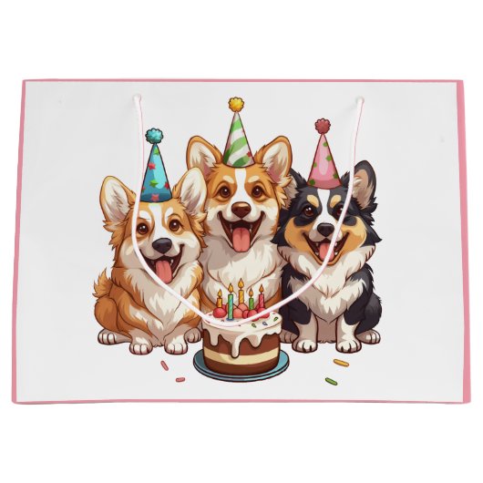Verjaardag Corgi Dogs Groot Cadeauzakje (Voorkant)