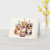 Verjaardag Corgi Dogs Kaart (Gele Bloem)