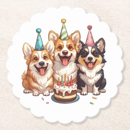 Verjaardag Corgi Dogs Kartonnen Onderzetters (Voorkant)