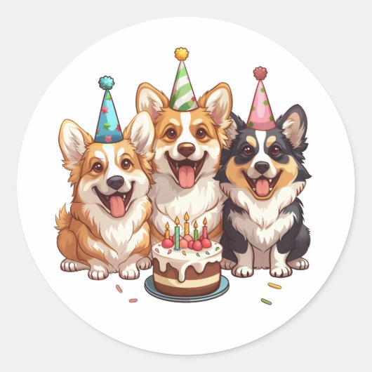 Verjaardag Corgi Dogs Ronde Sticker (Voorkant)