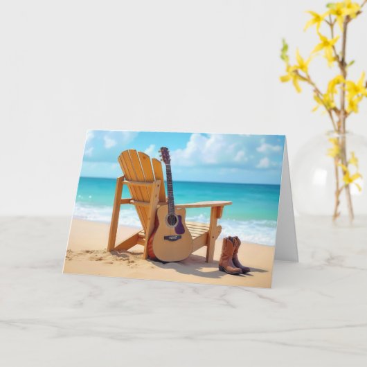 Verjaardag Cowboylaarzen en gitaar op het strand Kaart (Gele Bloem)
