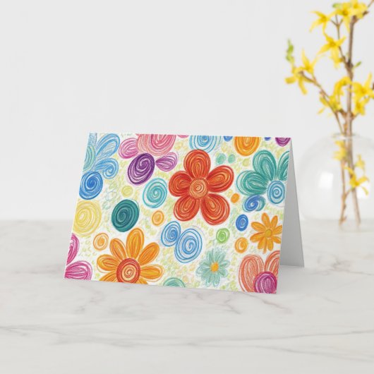 Verjaardag Crayon Doodle Daisy Design Kaart (Gele Bloem)