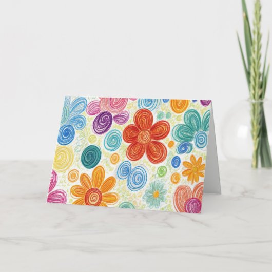 Verjaardag Crayon Doodle Daisy Design Kaart (Voorkant)
