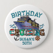 Verjaardag cruise gepersonaliseerd ronde button 4,0 cm (Voorkant)