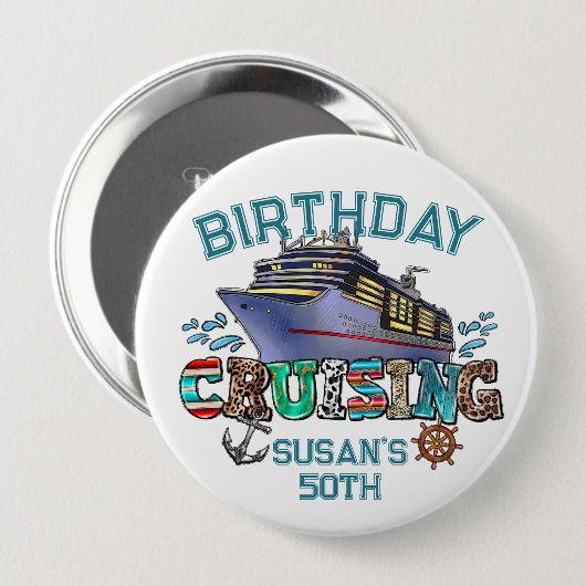 Verjaardag Cruising gepersonaliseerd Ronde Button 4,0 Cm (Voorkant /achterkant)