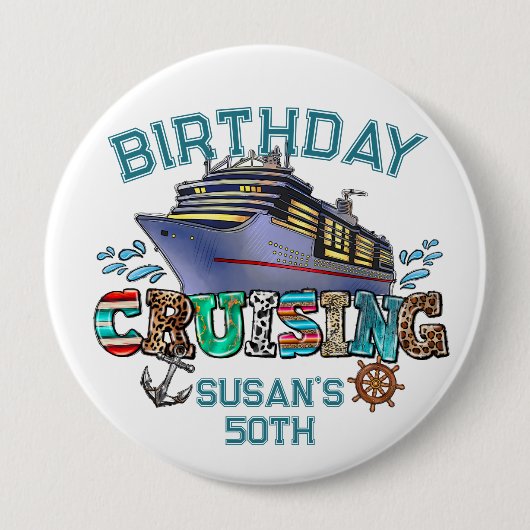 Verjaardag Cruising gepersonaliseerd Ronde Button 4,0 Cm (Voorkant)