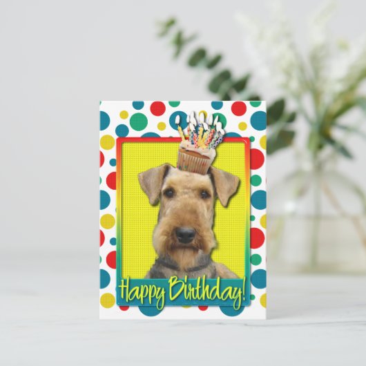 Verjaardag Cupcake - Airedale Briefkaart (Staand voorkant)