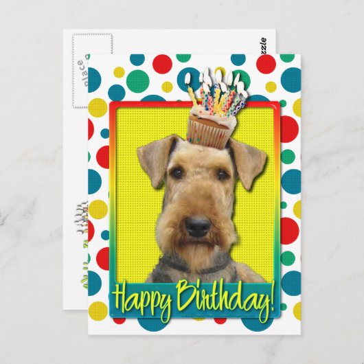 Verjaardag Cupcake - Airedale Briefkaart (Voorkant / Achterkant)