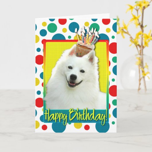 Verjaardag Cupcake - Amerikaanse Eskimo Kaart (Gele Bloem)