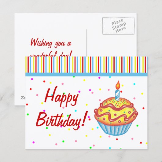 Verjaardag Cupcake Ansichtkaart Briefkaart (Voorkant / Achterkant)