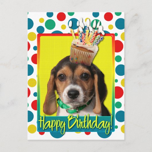 Verjaardag Cupcake - Beagle Puppy - Chloe Briefkaart (Voorkant)