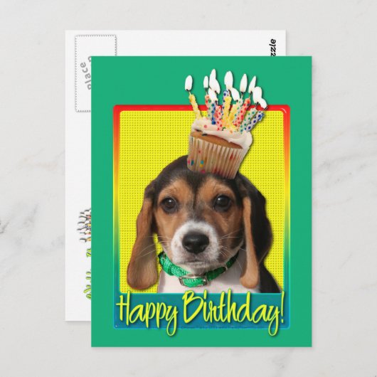 Verjaardag Cupcake - Beagle Puppy - Chloe Briefkaart (Voorkant / Achterkant)