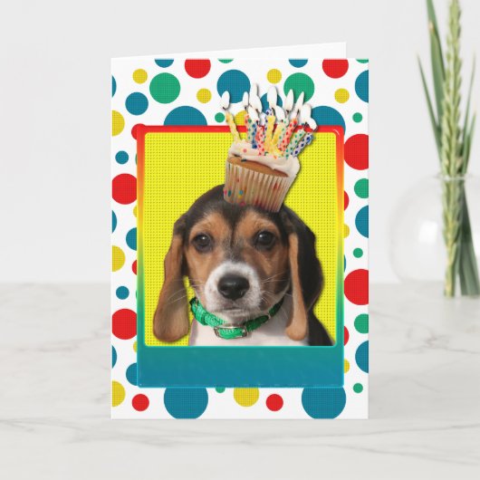 Verjaardag Cupcake - Beagle Puppy - Chloe Kaart (Voorkant)