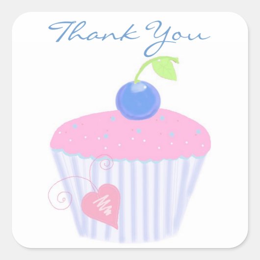 Verjaardag Cupcake Bedankt Vierkante Sticker (Voorkant)