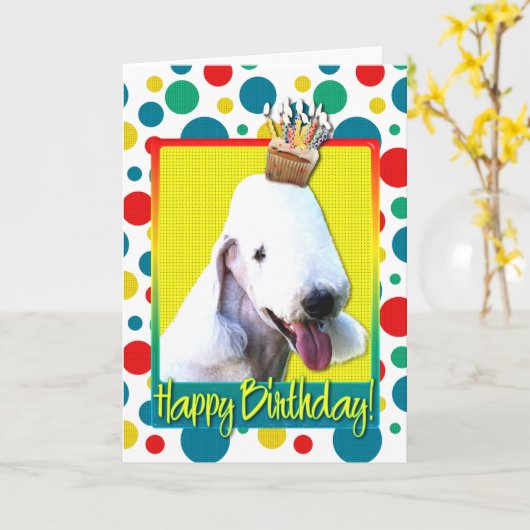 Verjaardag Cupcake - Bedlington Kaart (Gele Bloem)