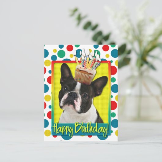 Verjaardag Cupcake - Boston Terrier Briefkaart (Staand voorkant)