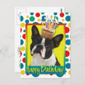 Verjaardag Cupcake - Boston Terrier Briefkaart (Voorkant / Achterkant)