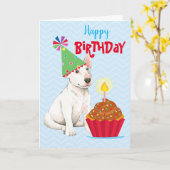Verjaardag Cupcake Bull Terrier Kaart (Gele Bloem)