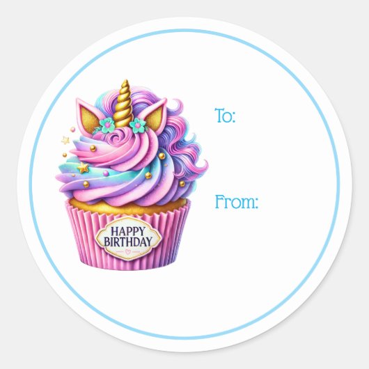 Verjaardag Cupcake Cadeautag Stickers (Voorkant)