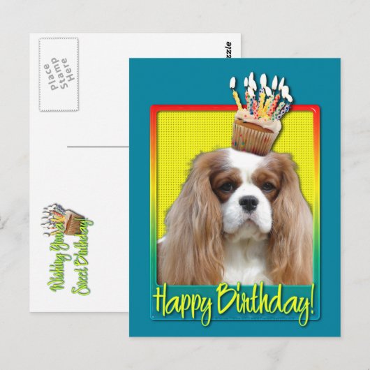 Verjaardag Cupcake - Cavalier - Blenheim Briefkaart (Voorkant / Achterkant)