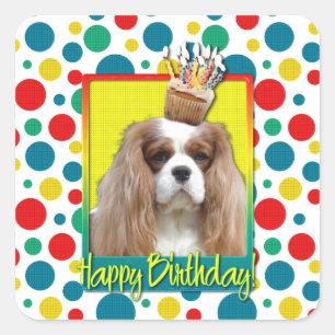 Verjaardag Cupcake - Cavalier - Blenheim Vierkante Sticker