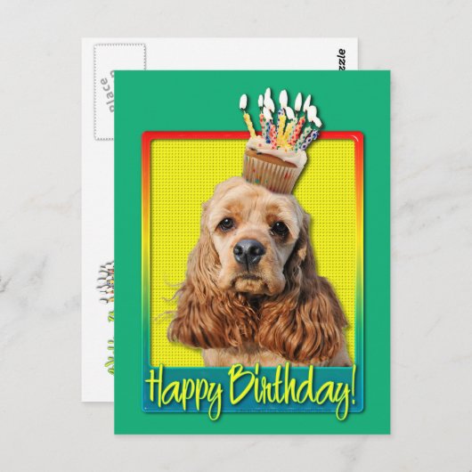 Verjaardag Cupcake - Cocker Spaniel Briefkaart (Voorkant / Achterkant)